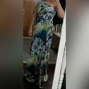 Cachet Dress Vibrant Blue Green One-Shoulder Dress SIZE 8